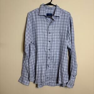 NWOT DAVID DONAHUE Men’s Fusion Check Print Dress Shirt Blue Size Large 16.5